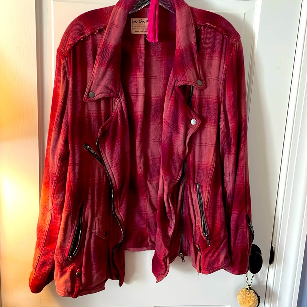 GORGEOUS girly NWOT retro flannel plaid Free People motorcycle jacket S 💋